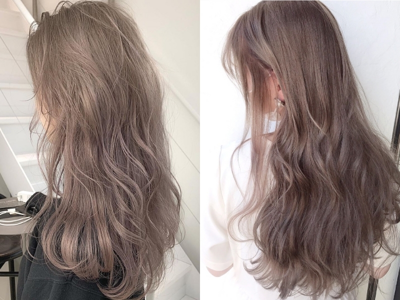 Tóc mì tôm nhuộm nâu khói (Nguồn: hair.cm, lalahair.co.jp)