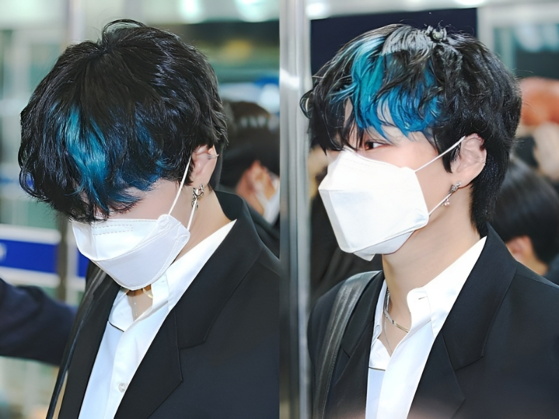 Màu tóc highlight xanh khói cho các bạn nam thể hiện được chất riêng của mình (Nguồn: NaegaHoee)