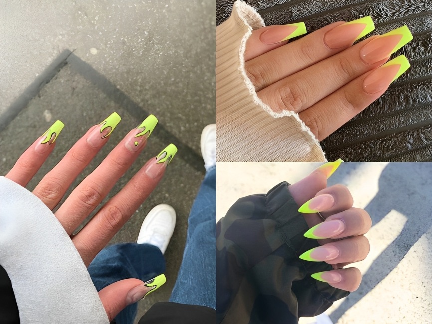 Mẫu nail xanh chuối neon