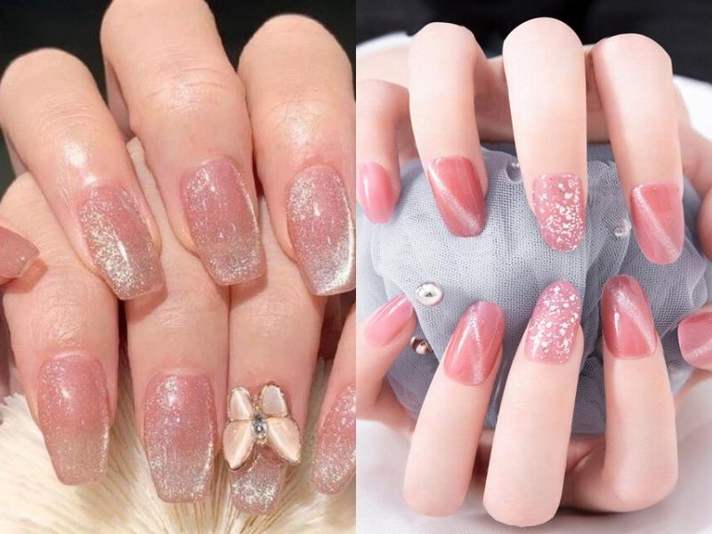 Mẫu nail kim cương đen họa tiết và đính chăm bướm