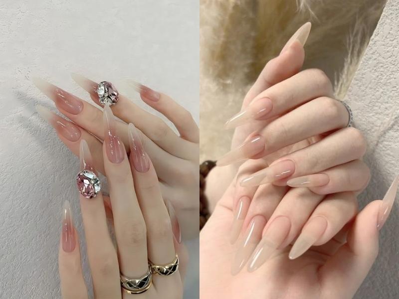 Mẫu nail móng nhọn nude giúp nàng dịu dàng và nữ tính hơn (Nguồn: Pink Pilates Princess Shopping, SadnessIsOnline)