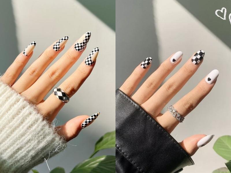 Nail giả caro trắng đen