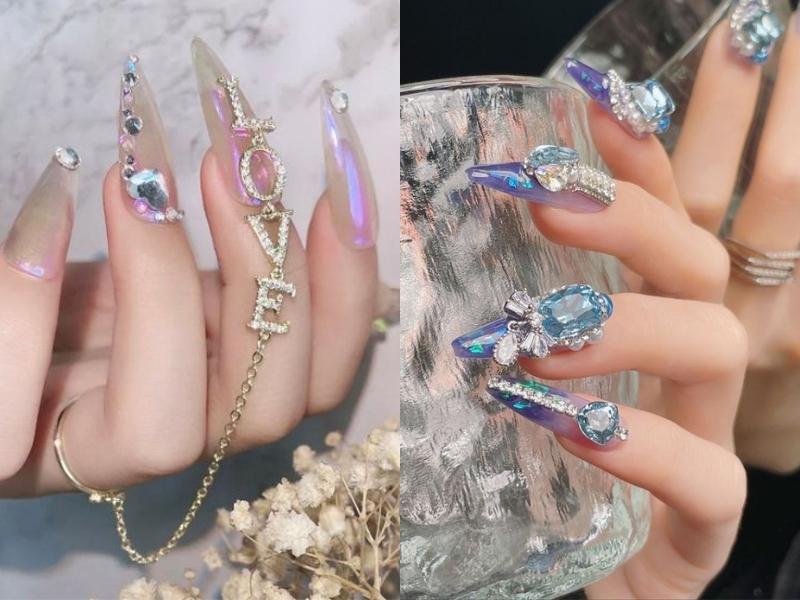 Thêm phần nổi bật với những bộ nail nhọn cô dâu đẹp (Nguồn: Etsy, O'NailSun)