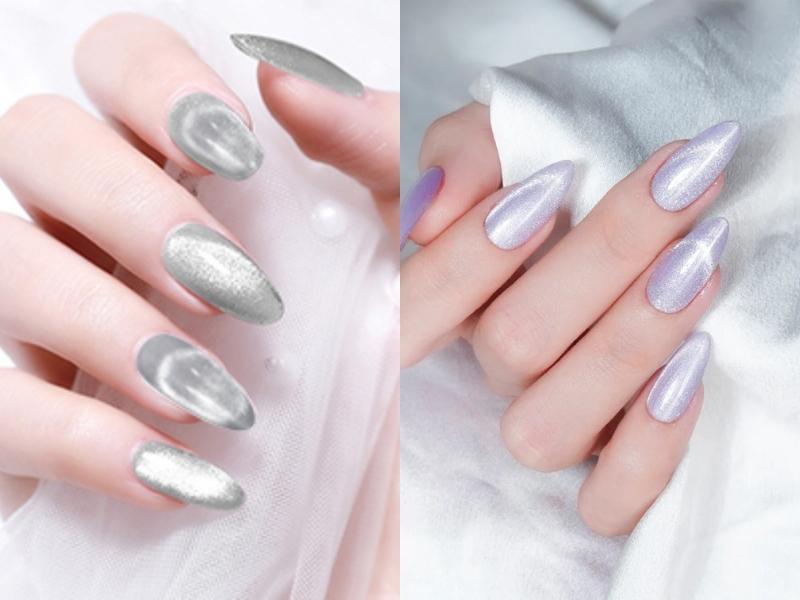 Mẫu nail mắt mèo màu trắng