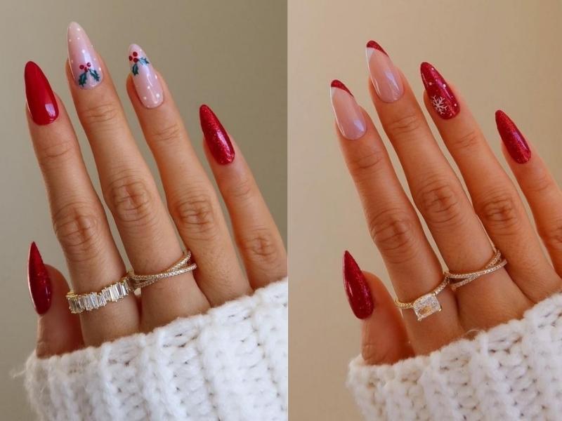 Mẫu nail móng nhọn đỏ có thể kết hợp với nhiều chi tiết độc lạ (Nguồn: Kbeauty Addiction | Beauty & Lifestyle)