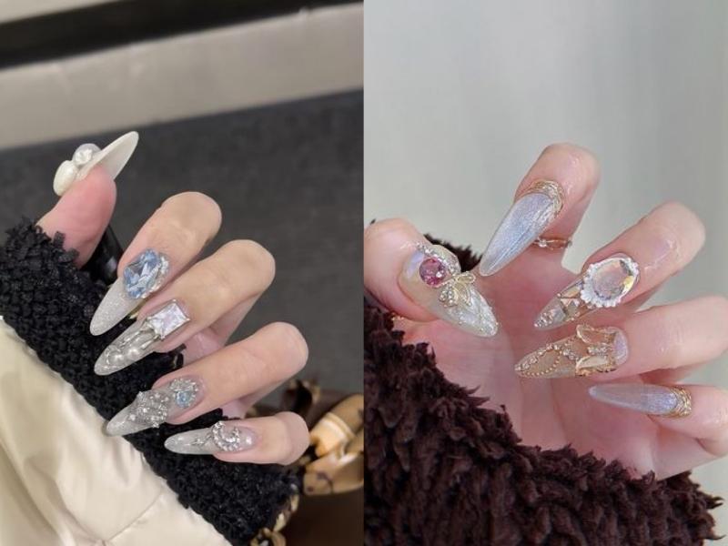 Mẫu móng nhọn đính đá sang trọng cho phái đẹp (Nguồn: Happy Nails, glossyangel)