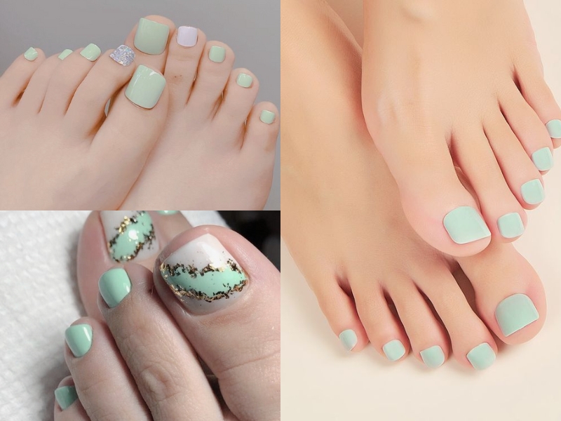 nail chân xanh mint trang trí đơn giản