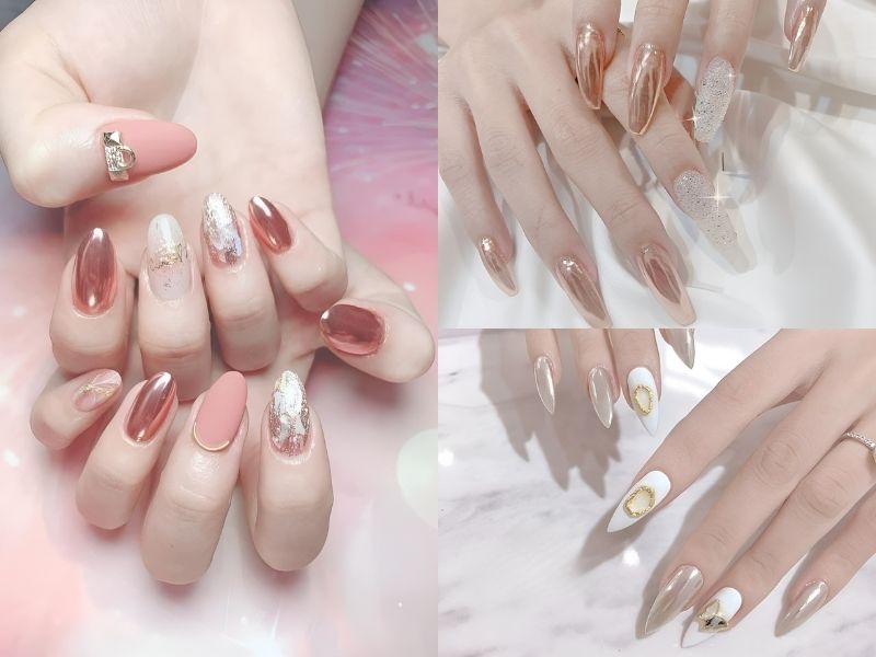 Phá cách thời trang độc đáo với mẫu nail đẹp tráng gương (Nguồn: Korean Nail Style, Letty Beauty, Nailroom)