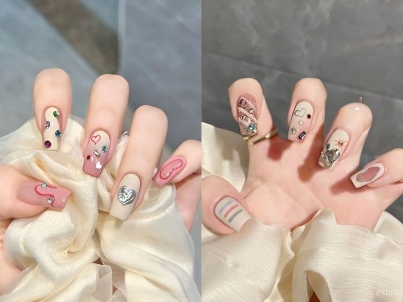 mẫu nail đính đá xinh