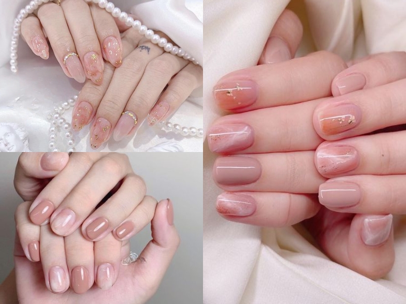 nail họa tiết vân đá hồng thạch