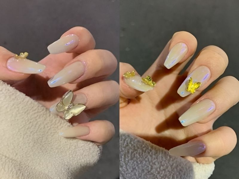 Mẫu nail đính charm bướm nhỏ