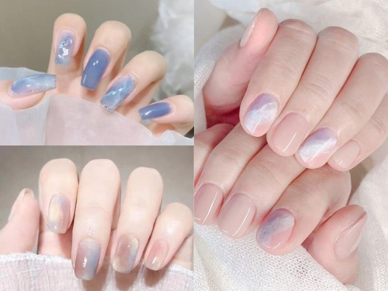 Nail loang màu xanh hồng trắng