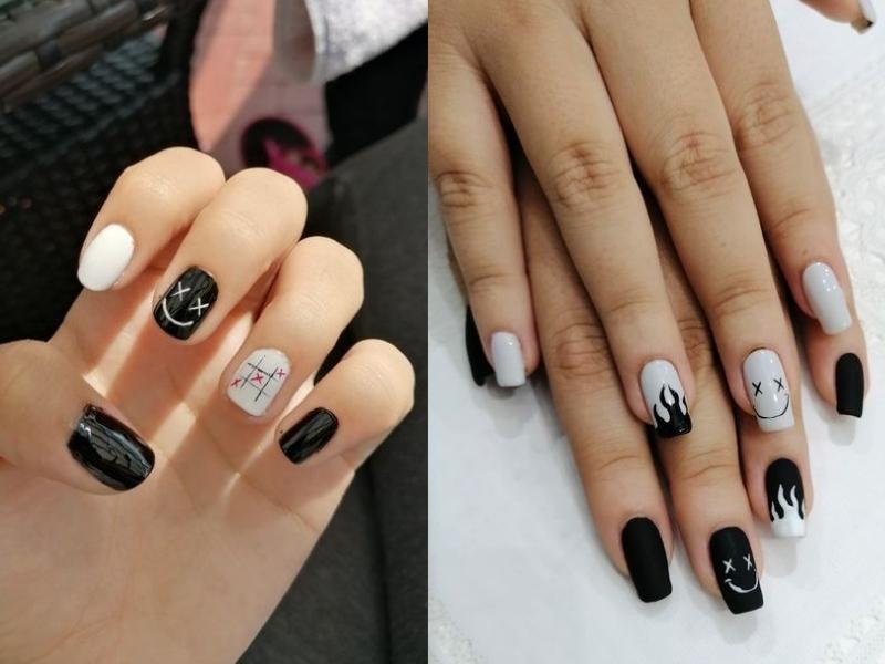 Nail màu đen họa tiết dễ thương