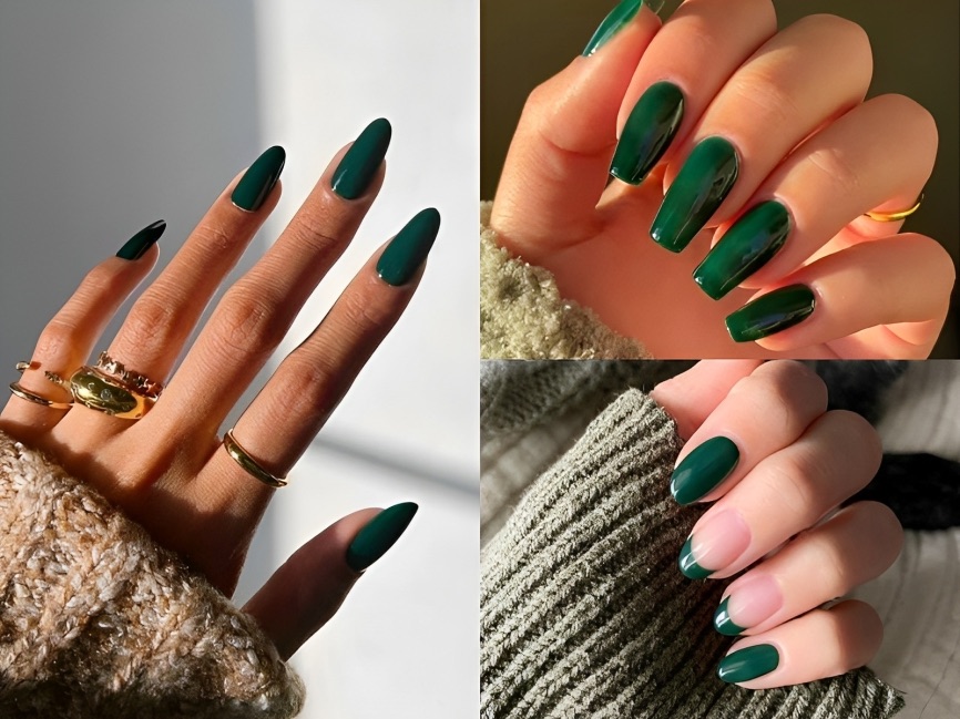 Mẫu nail xanh lá đậm 