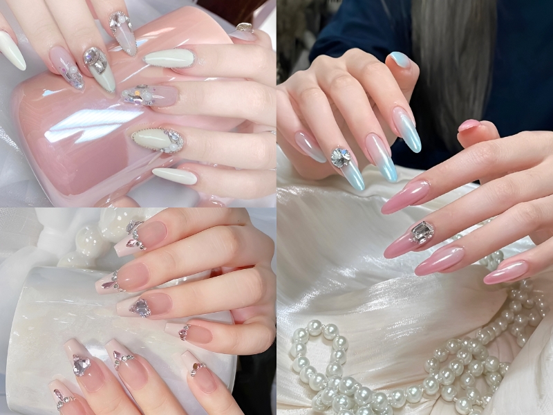 Nail cô dâu đính đá chanh sả. (Nguồn: linktr.ee)