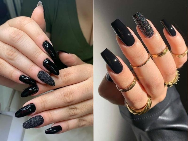 Nail màu đen kim tuyến một móng