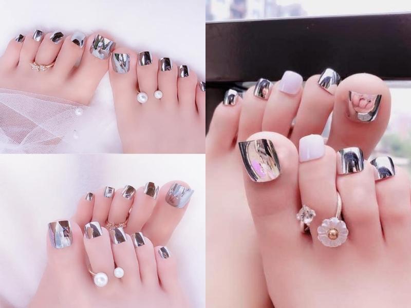 Mẫu nail tráng gương trắng