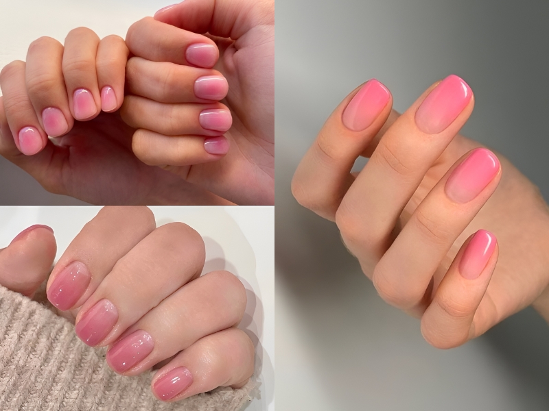 Nail ngắn màu hồng cánh sen. (Nguồn: glownyss - Pinterest)