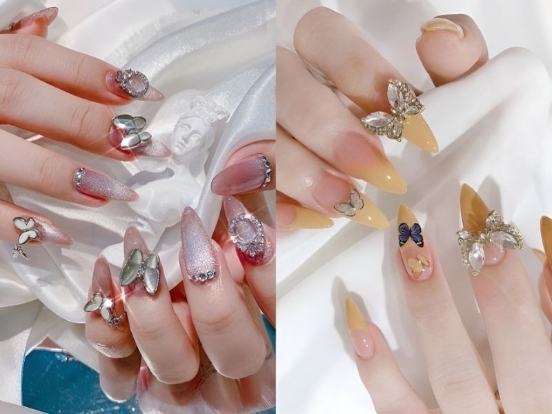 mẫu nail đính charm bướm