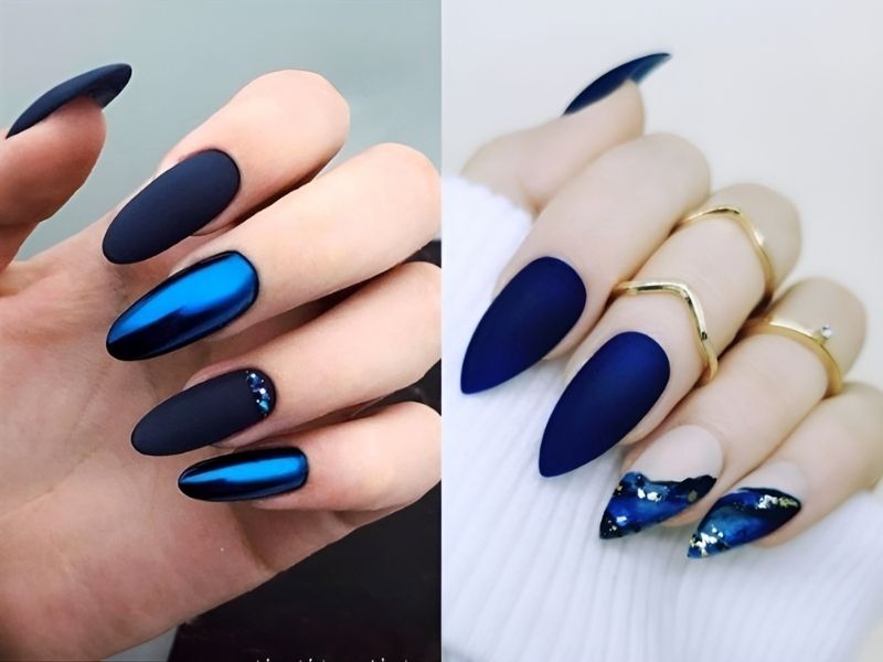 Mẫu nail xanh dương sang trọng cho móng dài (Nguồn: tattooedmartha.com)