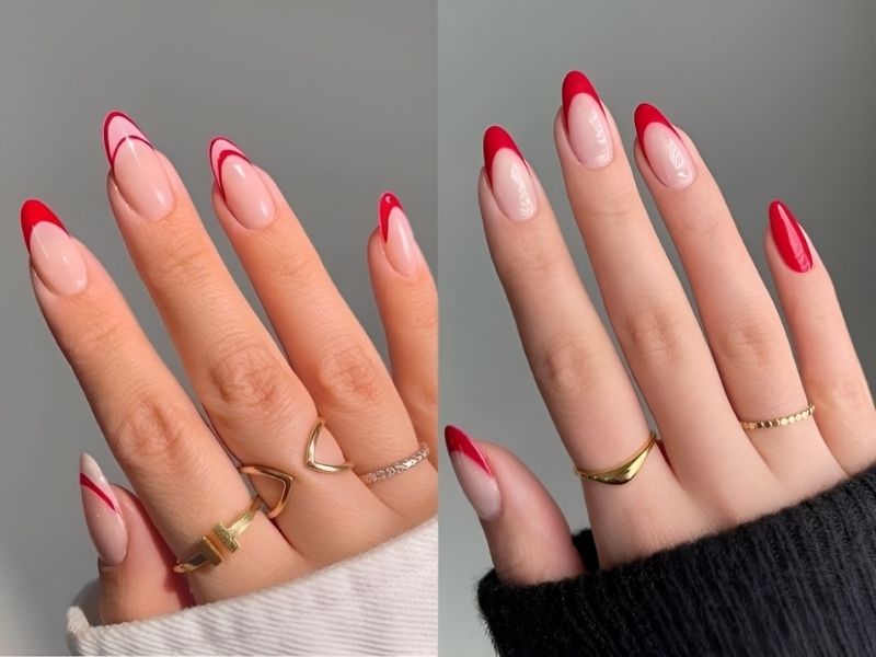 mẫu nail màu trắng đỏ