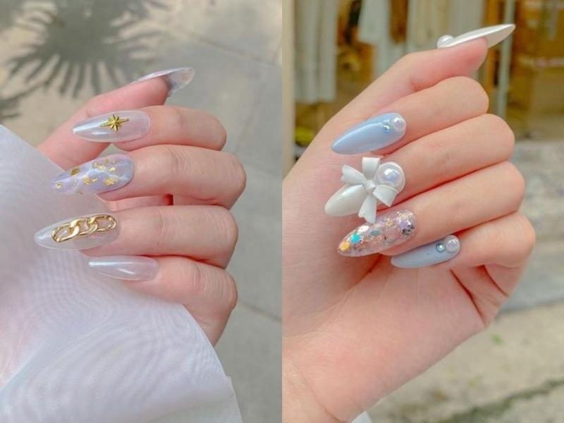 Mẫu nail đính đá tươi mát giúp nàng trẻ trung và năng động hơn (Nguồn: Linzy, Duryy)