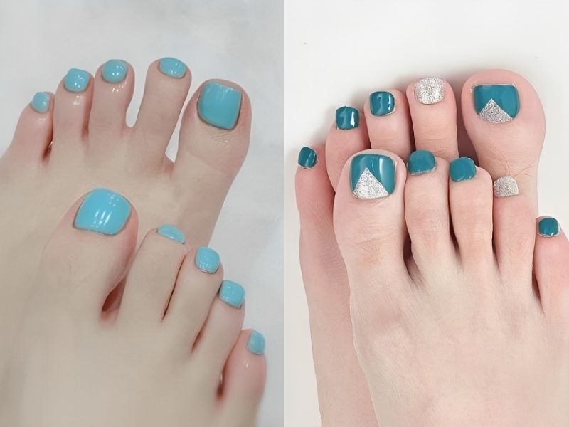 Những mẫu nail chân màu xanh ngọc cho sinh viên 