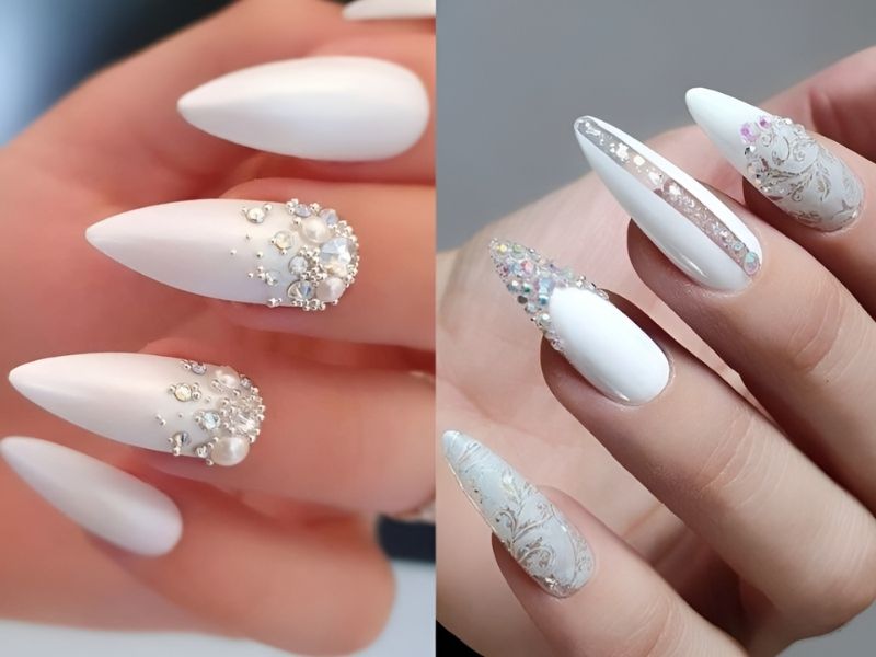 Mẫu nail dài màu trắng cho cô dâu (Nguồn: m.newchic.com)