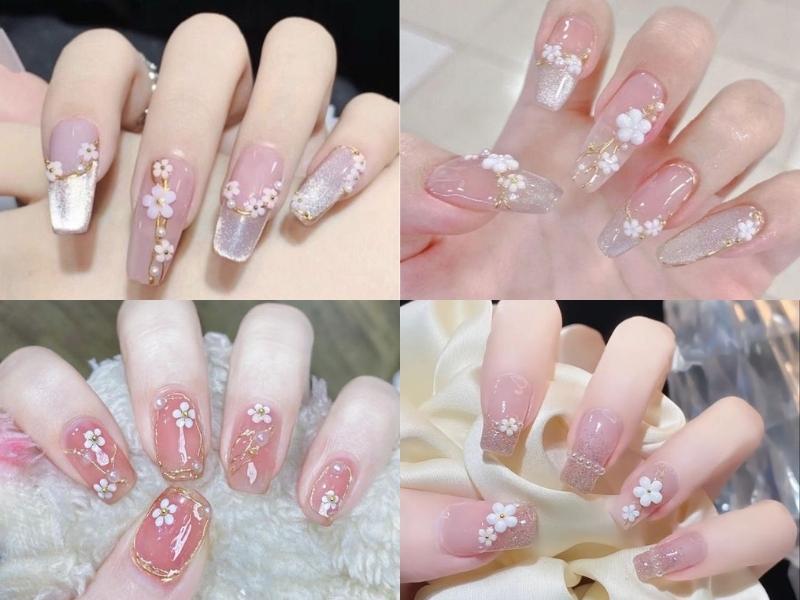 nail hàn quốc đính charm hoa nổi