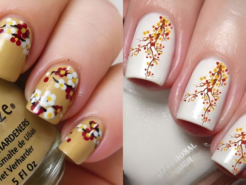 nail trắng hoạ tiết hoa mai