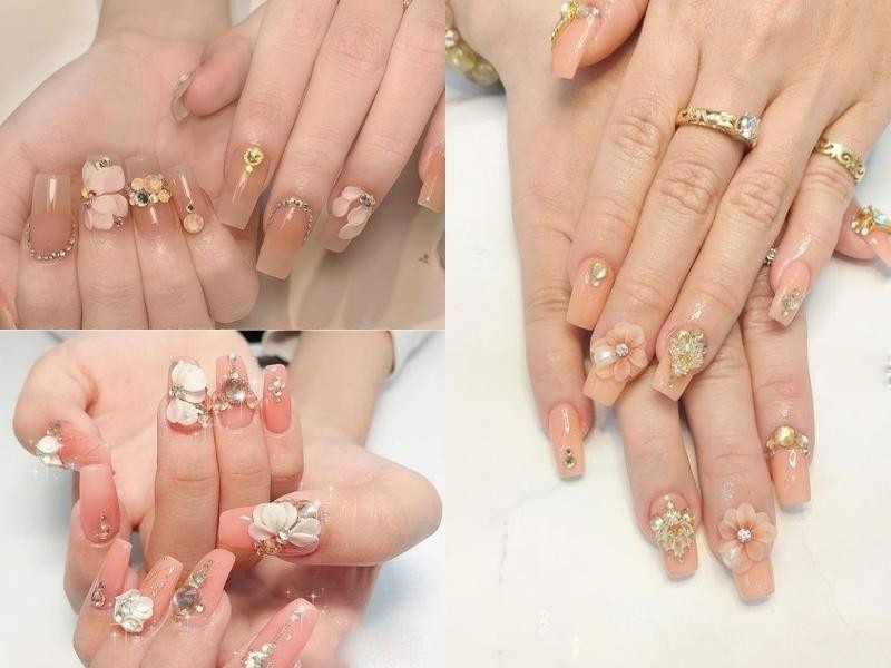 Nail đính charm nơ màu nude