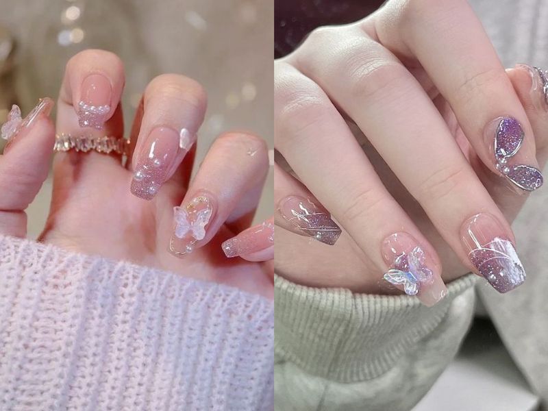 nail hàn quốc charm bướm đính kim tuyến