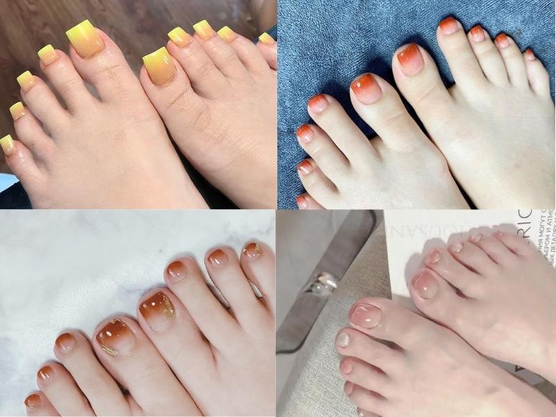 Mẫu nail chân ombre màu sáng