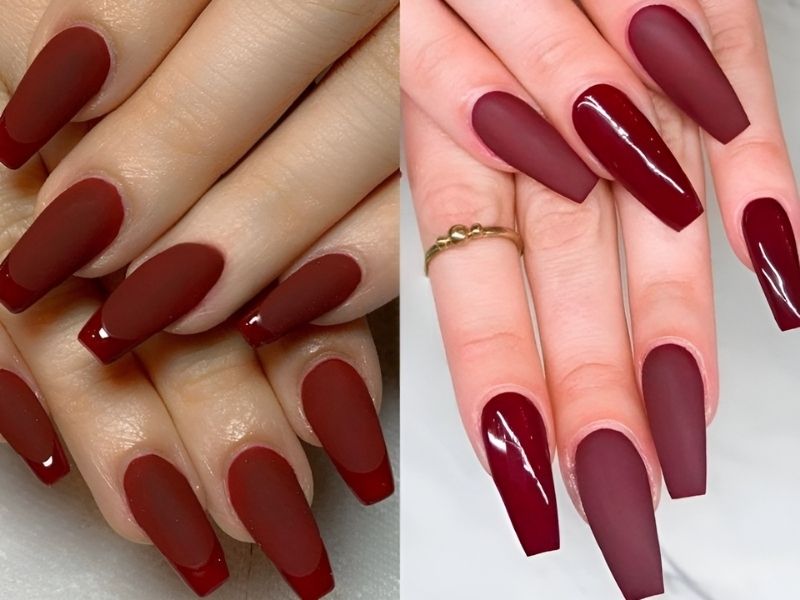 mẫu nail màu đỏ sậm