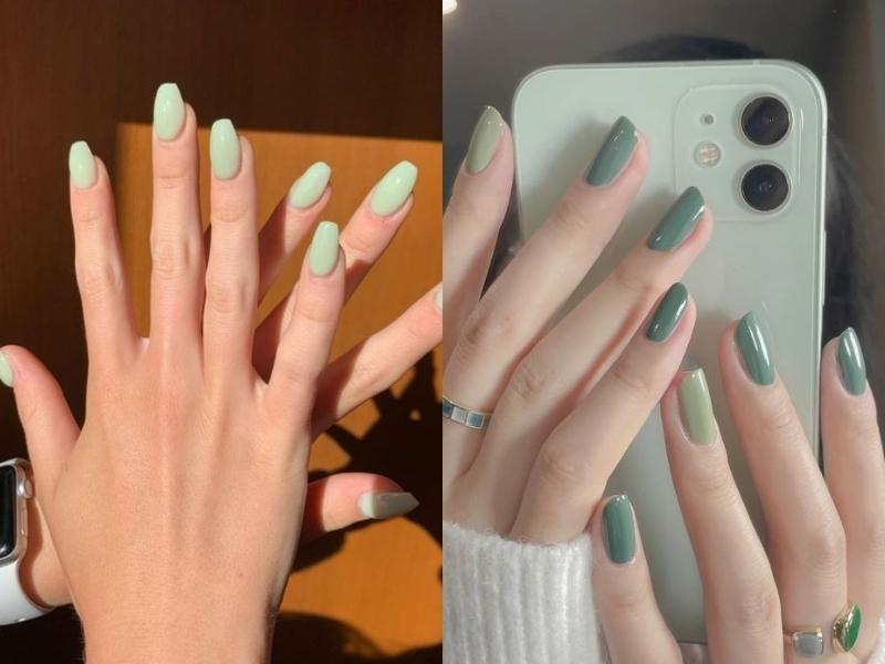 Nail màu xanh mint nhạt