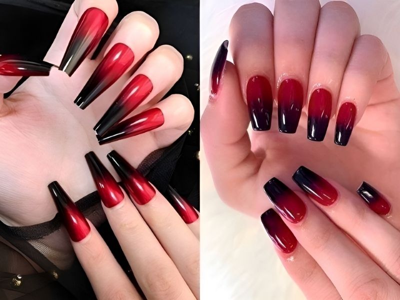 Những Mẫu nail ombre đỏ đen 