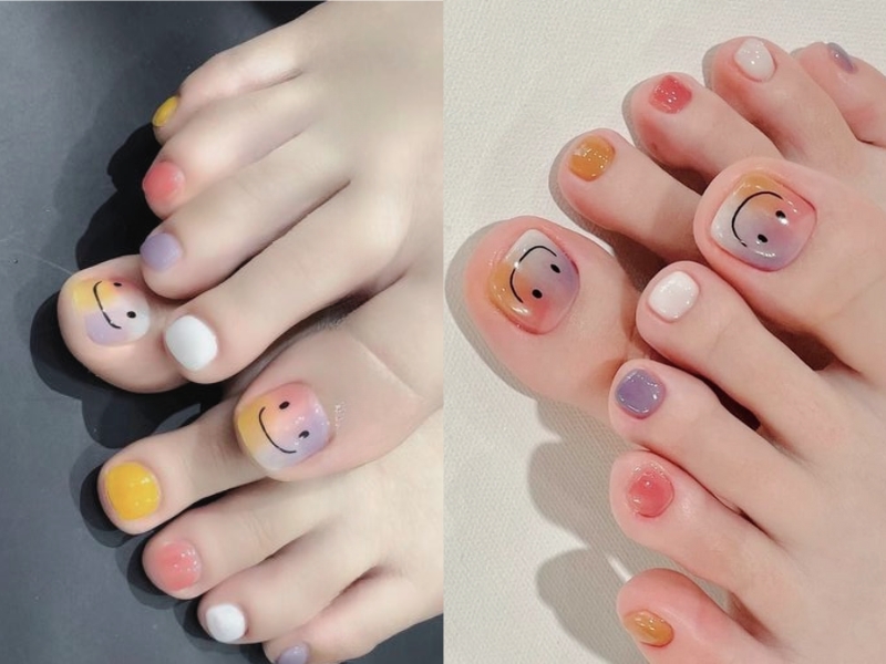 mẫu nail chân đơn giản pastel loang màu