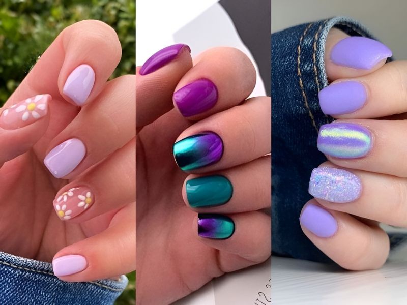 mẫu nail móng ngắn hồng tím