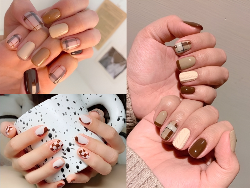 Nail ngắn hoạ tiết caro độc lạ và cá tính. (Nguồn: Ashley - Pinterest)