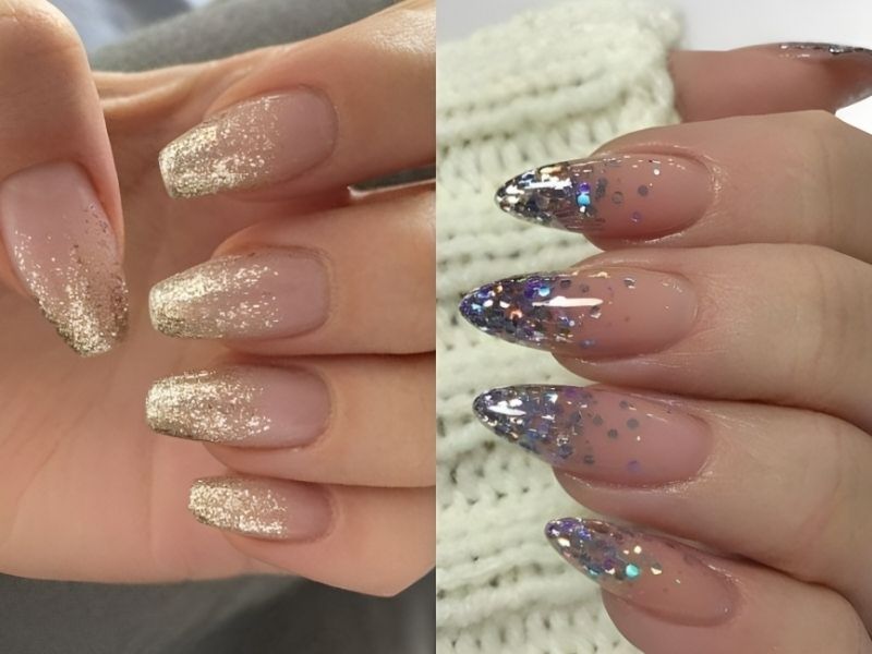 Những mẫu nail kim tuyến đầu móng 