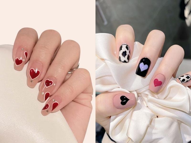 nail hàn quốc trái tim nhiều màu