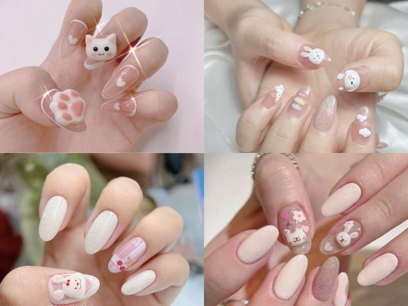 nail hàn quốc đính charm con vật