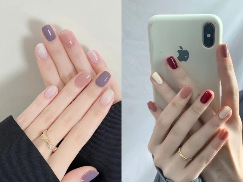 mẫu nail trơn đẹp nhiều màu