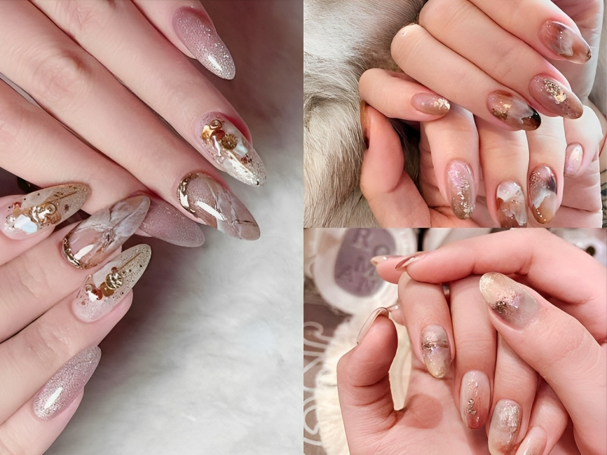 Nail vân đá kim tuyến pastel