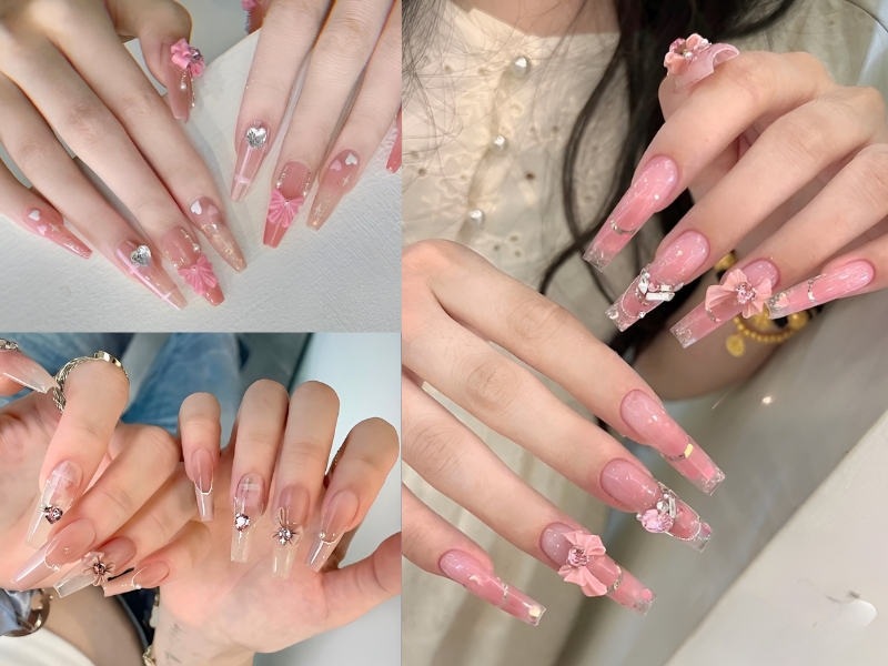 Nail đính nơ lấp lánh. (Nguồn: wendy - Pinterest)