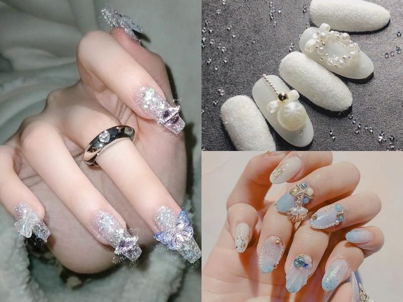 Mẫu nail đính đá ngọc trai