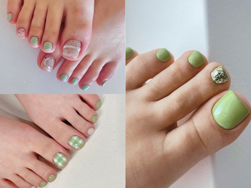 nail xanh lá cây nhạt trang trí