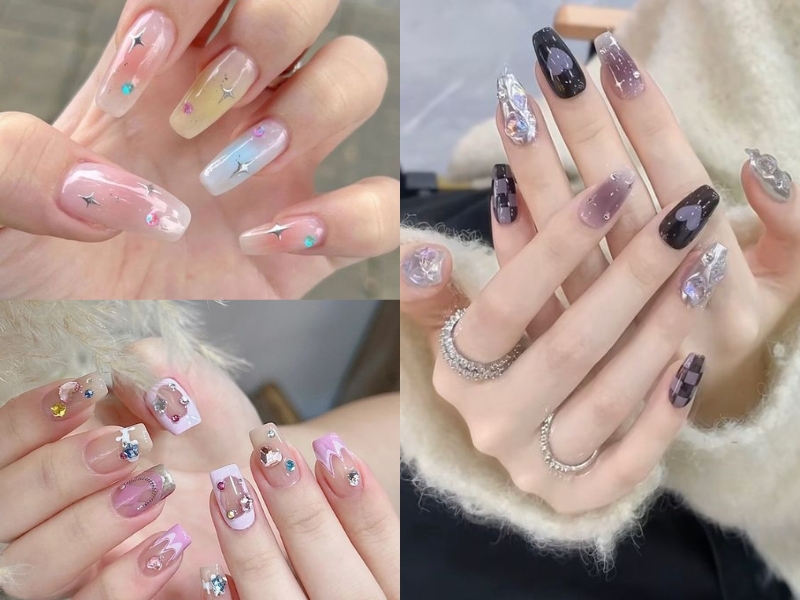 Mẫu nail tráng gương thêm họa tiết 