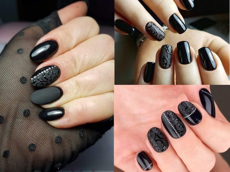 Nail màu đen vân móng ngắn