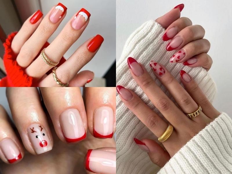 Nail vẽ đầu móng màu đỏ